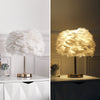 Elegant Fluffy White Feather Table Lamp Nightstand LED Lights Decor Night Light