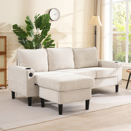 3 Seater Sofa Corner Sofa Sectional Sofa Couch with Reversible Chaise Beige