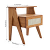 Vintage Nightstand Rattan Bedside Table w/ Cabinet Shelf Drawer Bedroom Storage