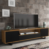 200cm Modern TV Unit | Oak Body | Black Matt Doors | Wave-Front Design