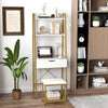 Vanity Table Set Wooden Makeup Dressing Desk & Stool w/Flip Top Mirror Golden