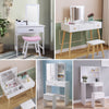 Foldable Makeup Table Set Drawer Mirror Storage Makeup Room White Dressing Table
