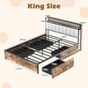 King Industrial Metal Platform Bed with Headboard & 4 Storage Drawers
