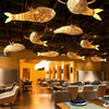 Wooden Rattan Pendant Light Fish Shape Hanging Ceiling Lamp LED Chandelier Shade