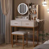 Modern Dressing Table Set with LED Light Mirror Stool Drawers Shelves Bedroom