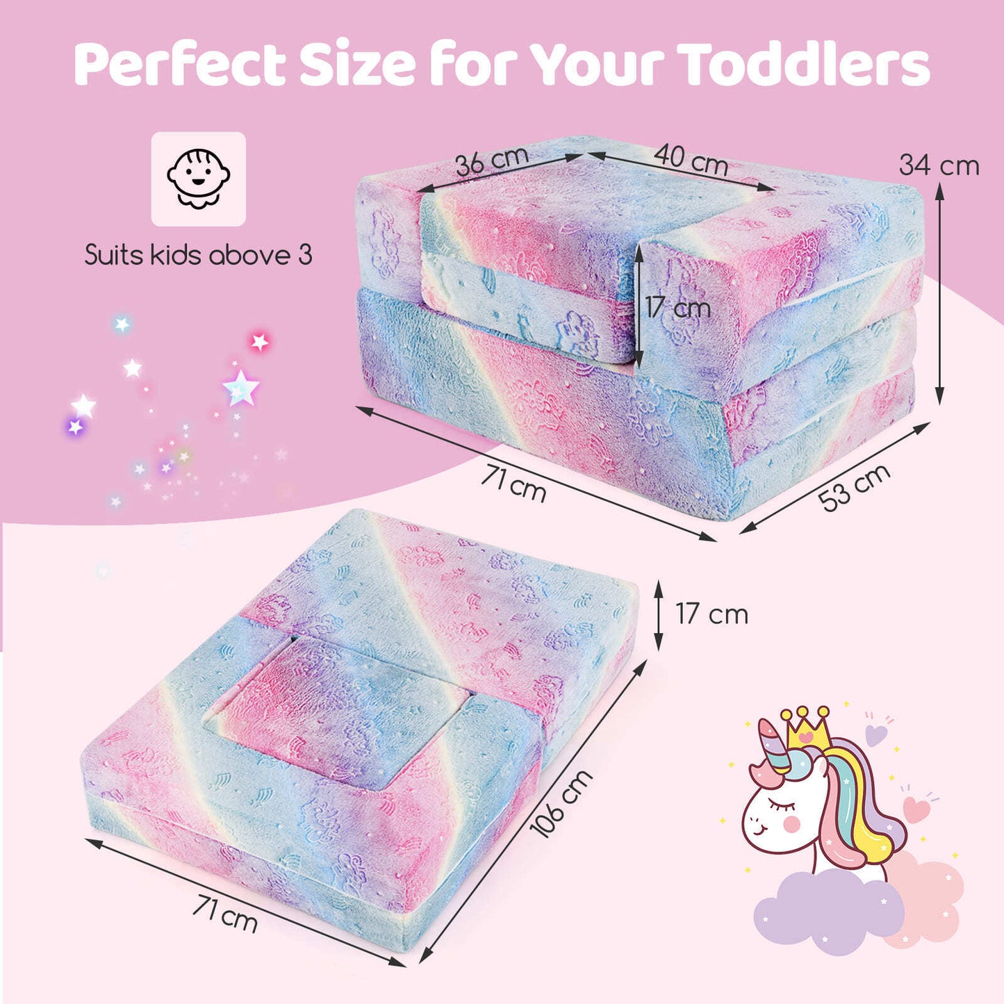 Modular Baby Couch w/Cushion& High-density Foam Filling-Unicorn