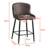 2 Pcs Faux Leather Bar Stools Diamond Seat Dining Room Chairs Metal Legs