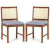 Rattan Dining Chair Set of 2 Wooden Upholstered Kitchen Chairs-Brown