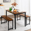 3 PCS Dining Table Set Dining Table & 2 Benches Kitchen Space-Saving Furniture