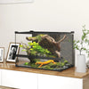PawHut Glass Terrarium, Reptile Vivarium with Stone Background, Black
