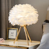 Fluffy Feather Shade Table Lamp White Lampshade Bedside Night Light Room Decor