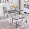 Rectangular Grey Faux Leather Dining Bench with Metal Storage Shelf Shoes Bench