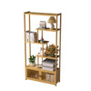 Tall Bamboo Bookcase Ladder Open Bookshelf with Cabinet for Living Room Library