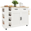 ROLLING KITCHEN ISLAND WITH DROP LEAF, 2 DRAWERS, SPICE RACK & WINE RACK, WHITE