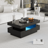 Coffee Table with Storage Drawers & LED Strips Black Tea Table for Living Room