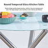 Round White Marble Tempered Glass Dining Table Silver Chromed Legs Dining Room