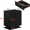 Black Bedside Table with 3 Drawers and LED Light, Storage Nightstand High Gloss