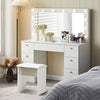 White Dressing VanityTable Wood Makeup Desk with LED Mirror 7 Drawers Stool