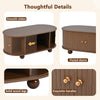 Stylish Oval Coffee Table with 2 Sliding Doors Hidden Compartment Center Table