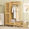 Garment Rack Bamboo Clothing Rack with Hanging Rod Storage Shelf Drawers