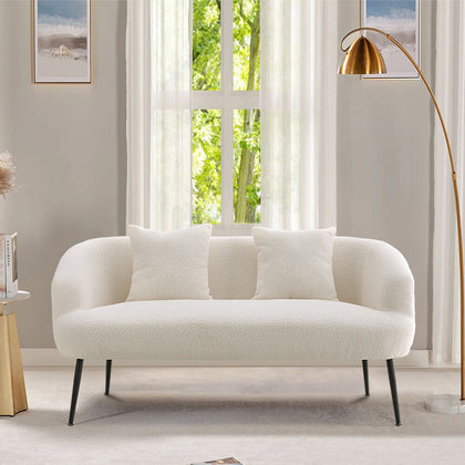 2 Seater Sofa Modern Teddy Fabric Couch Love Seat Sofa Settee Living Room White