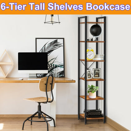 6Tier Industrial Corner Shelf Freestanding Tall Corner Storage Bookshelf Furnitu