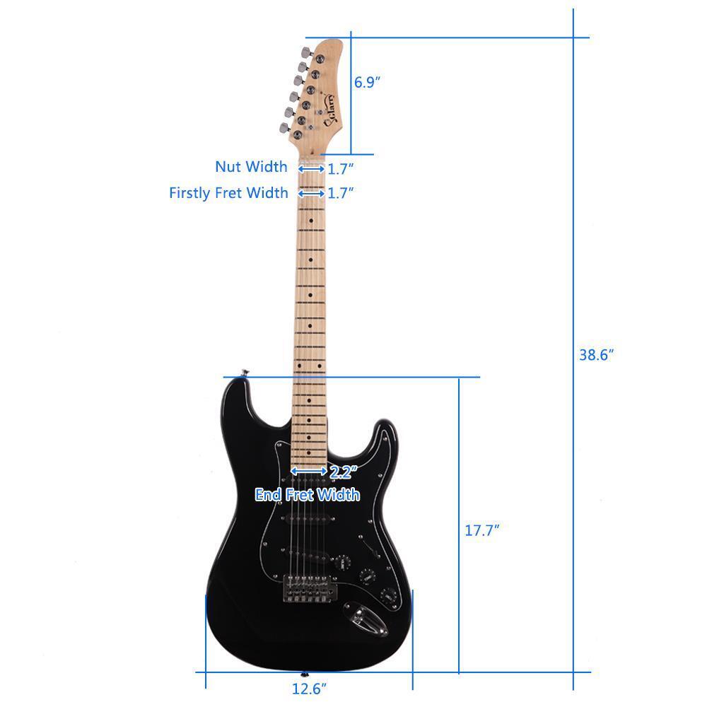 Glarry 39" GST 6 String Electric Guitar with Pickguard +Bag Strap Kit Right Hand