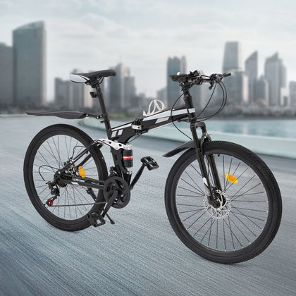 26 Inch Mountain Bike Disc Brake Bicycle 21-Speed MTB Black Mountain Bike