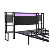 Double Size Bed Frame Metal Platform Bed LED Lights Headboard & Storage Shelves