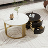 Round Coffee Table For Living Room Nest of Side End Tables Set of 2, White/Black