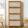 Wood Rattan Cupboard Storage 4Tier Free Standing Shoe Organizer Cabinet Entrance