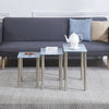 Nest of 3 Grey Tempered Glass Side End Nested Table Golden Stainless Steel Tubes