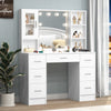 Modern Dressing Table Set with LED Mirror and 7 Drawers Wood Makeup Desk White