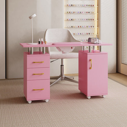 Manicure Nail Table Movable Nail Station Desk with Casters for Nails Art Beauty