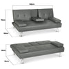 Sofa Bed 2 Seater Black Faux Leather Click Clack Cup Holders Comfy Guest Bed