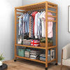 Heavy Duty Wooden Clothes Rail Garment Display Stand Double Shoe Rack with Wheel