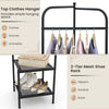 Freestanding Hall Tree Corner Coat Rack with Top Hanger & 2 Mesh Shelves