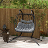 Double Seater Rattan Swing Chair Hanging Patio Seat Thick Cushion Metal Frame
