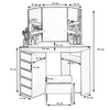 Vanity 5 Drawers Corner Dressing Table Set Makeup Desk with Mirror Stool Dresser