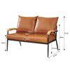 Double Sofa Armchair Faux Leather Back Cushion Metal Frame Leg Oak Armrest Brown