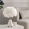 Fluffy Feather Shade Table Lamp White Lampshade Bedside Night Light Room Decor
