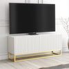 TV Unit 100cm Fluted Doors White Matt Gold Metal Base Modern Cabinet Stand