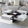 Coffee Table with 4 Drawers Living Room Table Large Storage White+Black