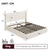 King Size 5ft Fabric Ottoman Storage Bed, Beige Linen Hydraulic Lift Bed Frame