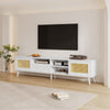 TV Stand Cabinet 1 Drawer 2 Doors Wooden Rattan TV Entertainment Unit White UK