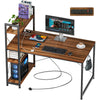 Computer Desk Study Table with 4 Tier Bookshelf and Power Outlet Laptop Table