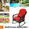 Outdoor Garden Rattan Furniture Set Wicker Metal Rocking Armchair w/Red Cushions