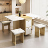 Drop Leaf Table & Stools Foldable Dining Set with Storage, 120x80cm, Oak+White