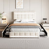 4ft6 Double Bed Frame Upholstered Platform Bed with 4 Storage Drawers, Headboard
