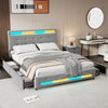 4ft6 Double Bed Frame with 4 Storage Drawers, Upholstered Headboard, LED Lights